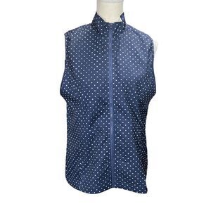 Cracked Wheat Blue White Polka Dot Zip Up Sleeveless Golf Wind Vest Size Medium